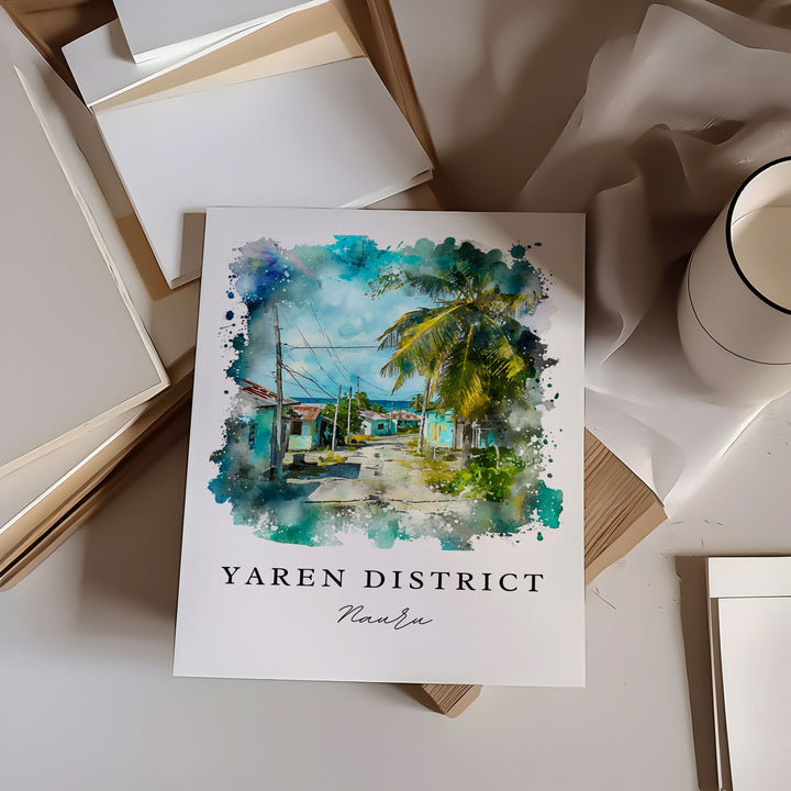 Yaren District watercolor travel art - Nauru, Yaren District print, Wedding gift, Birthday present, Custom Text, Perfect Gift