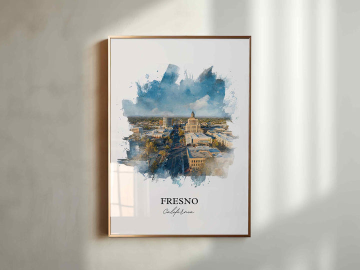 Fresno, California Wall Art, Fresno Print, Fresno Watercolor Art, Fresno California Gift, Travel Print, Travel Poster, Housewarming Gift