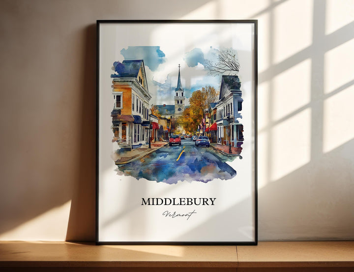 Middlebury VT Wall Art, Addison County Print, Vermont Watercolor Art, Middlebury Gift, Travel Print, Travel Poster, Housewarming Gift