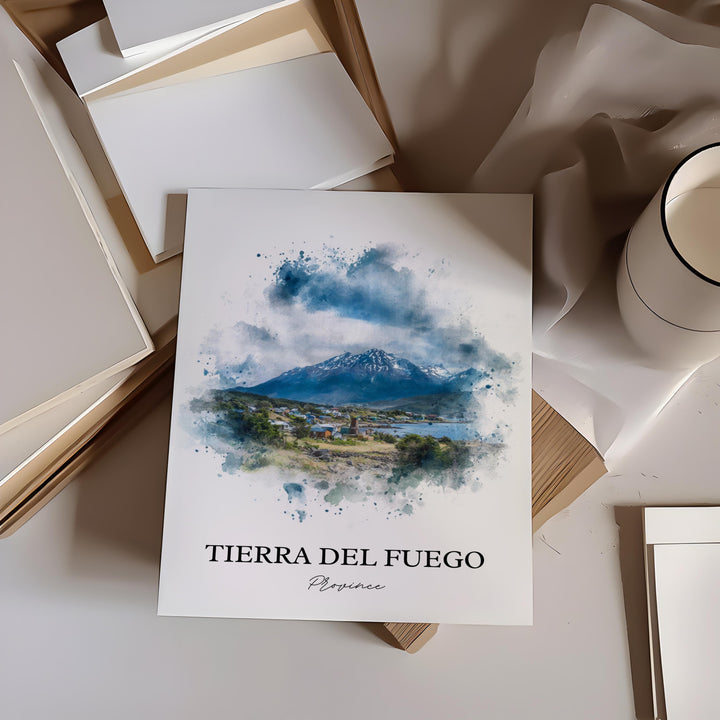 Tierra del Fuego Art, Chile Print, Argentina Watercolor Art, Tierra del Fuego Gift, South America Print, Travel Poster, Housewarming Gift