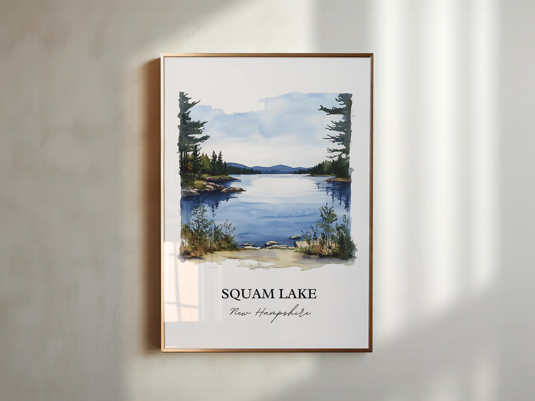 Squam Lake NH Wall Art, Grafton County Print, New Hampshire Watercolor Art, Squam Lake Gift, Travel Print, Travel Poster, Housewarming Gift