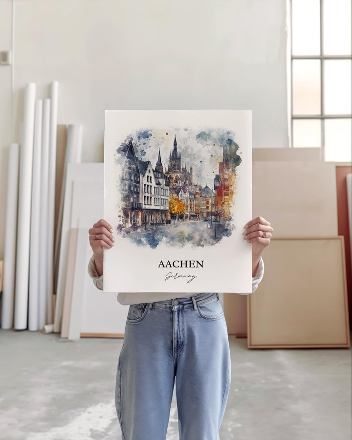 Aachen Germany Wall Art, Cologne Print, Germany Watercolor Art, Aachen Gift, Travel Print, Travel Poster, Housewarming Gift