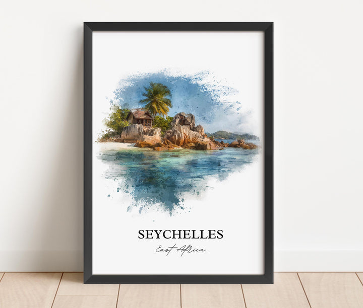 Seychelles Wall Art, Seychelles Print, Seychelles Watercolor Art, East Africa Gift, Travel Print, Travel Poster, Housewarming Gift