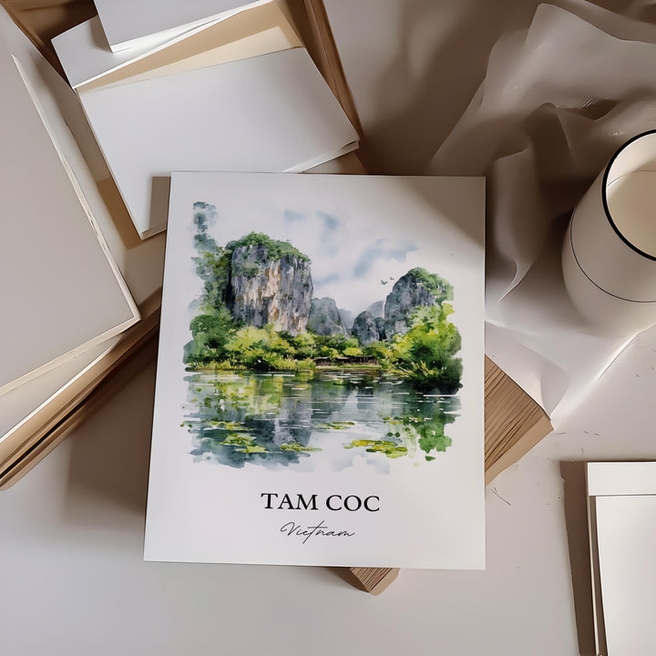 Tam Coc Wall Art, Ninh Bình Print, Vietnam Watercolor Art, Tam Coc Vietnam Gift, Travel Print, Travel Poster, Housewarming Gift