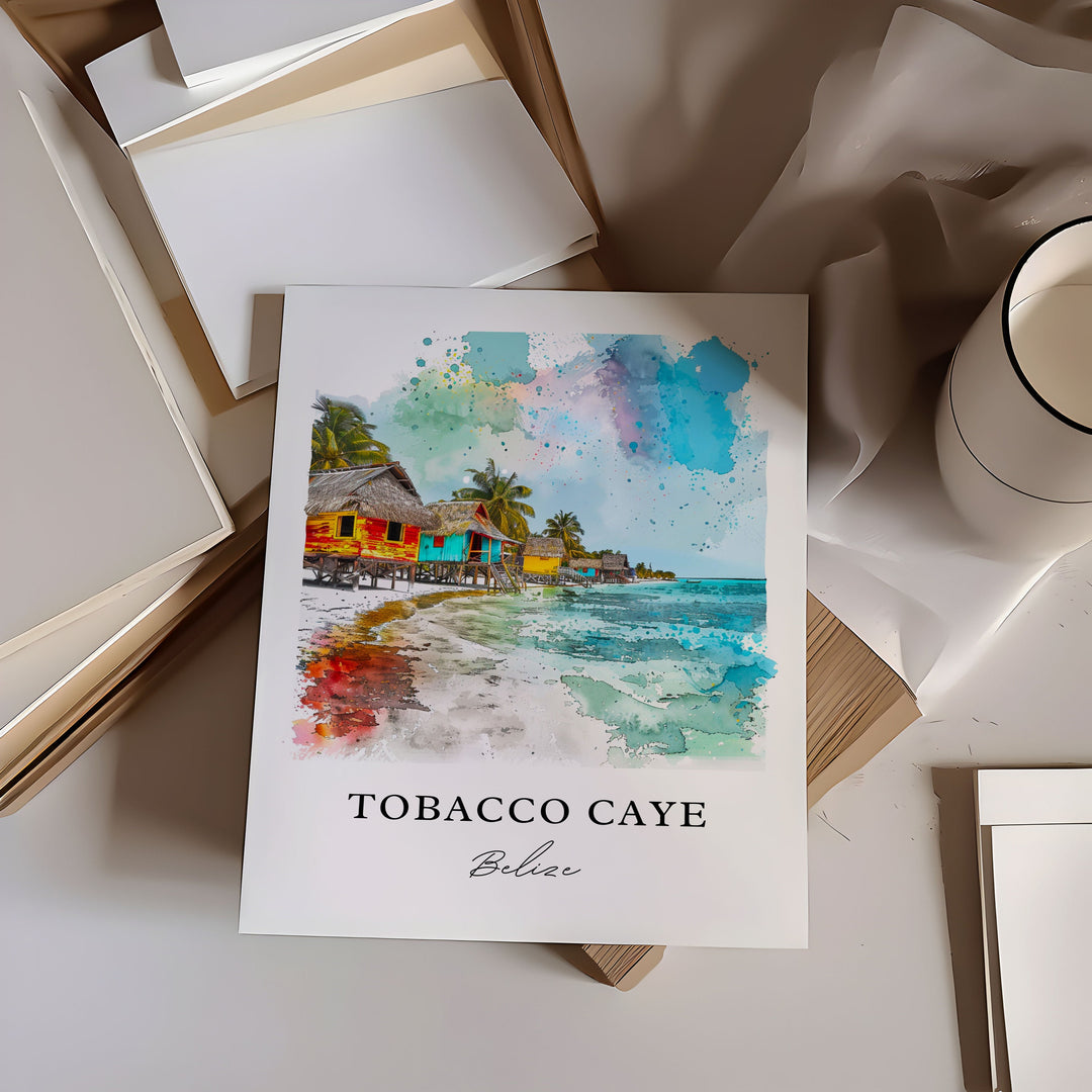 Tobacco Caye Wall Art, Tobacco Caye Print, Tobacco Caye Watercolor, Tobacco Caye Belize Gift,