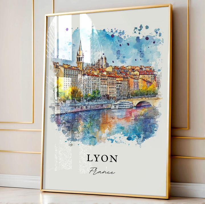 Lyon France Wall Art, Lyon Print, Lyon FR Watercolor Art, Lyon France Gift, Auvergne-Rhône