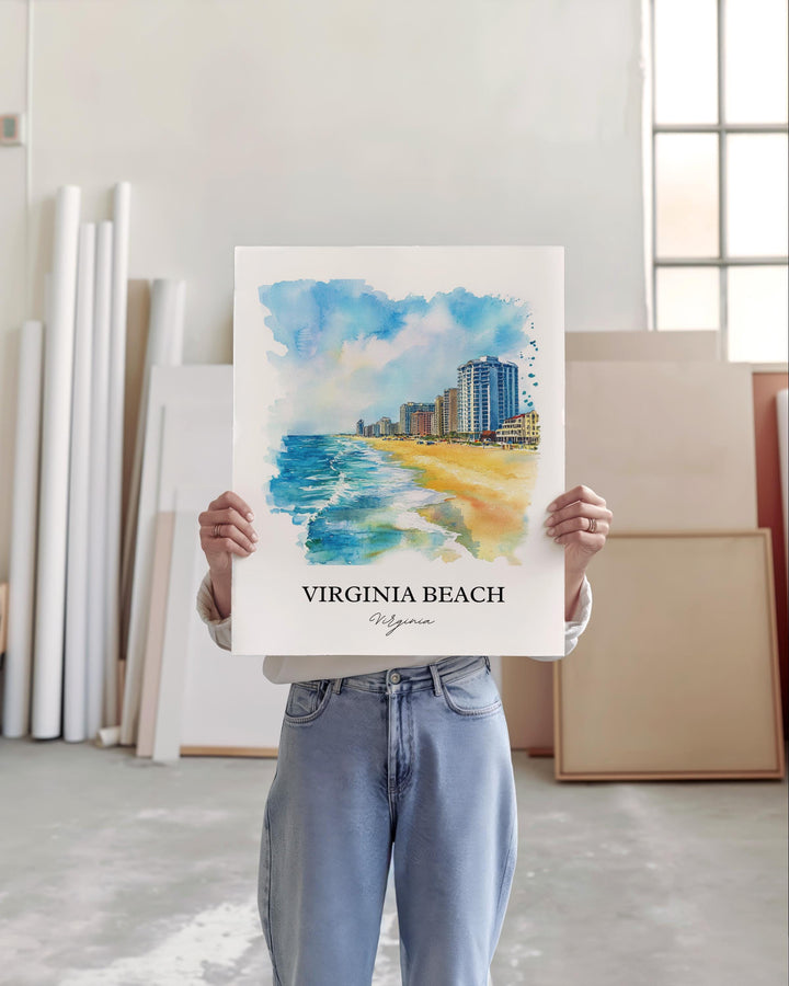 Virginia Beach Wall Art, VA Beach Print, Virginia Watercolor Art, Virginia Beach Gift, Travel Print, Travel Poster, Housewarming Gift