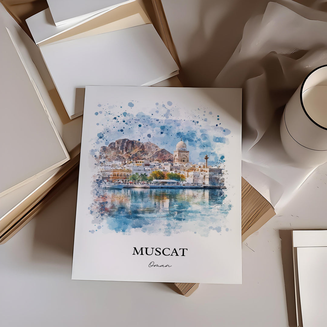 Muscat Oman Wall Art, Muscat Print, Oman Watercolor Art, Muscat Oman Gift, Travel Print, Travel Poster, Housewarming Gift
