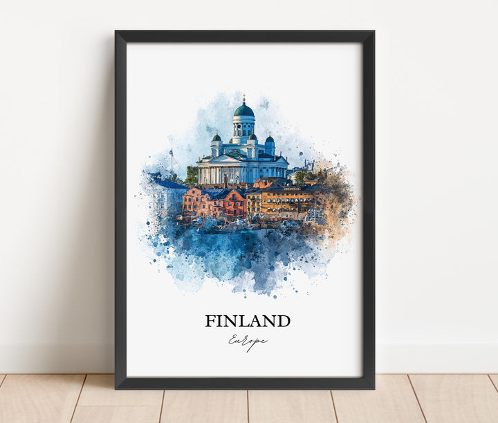 Finland Wall Art, Finland Print, Finland Watercolor Art, Finland Country Gift, Travel Print, Travel Poster, Housewarming Gift