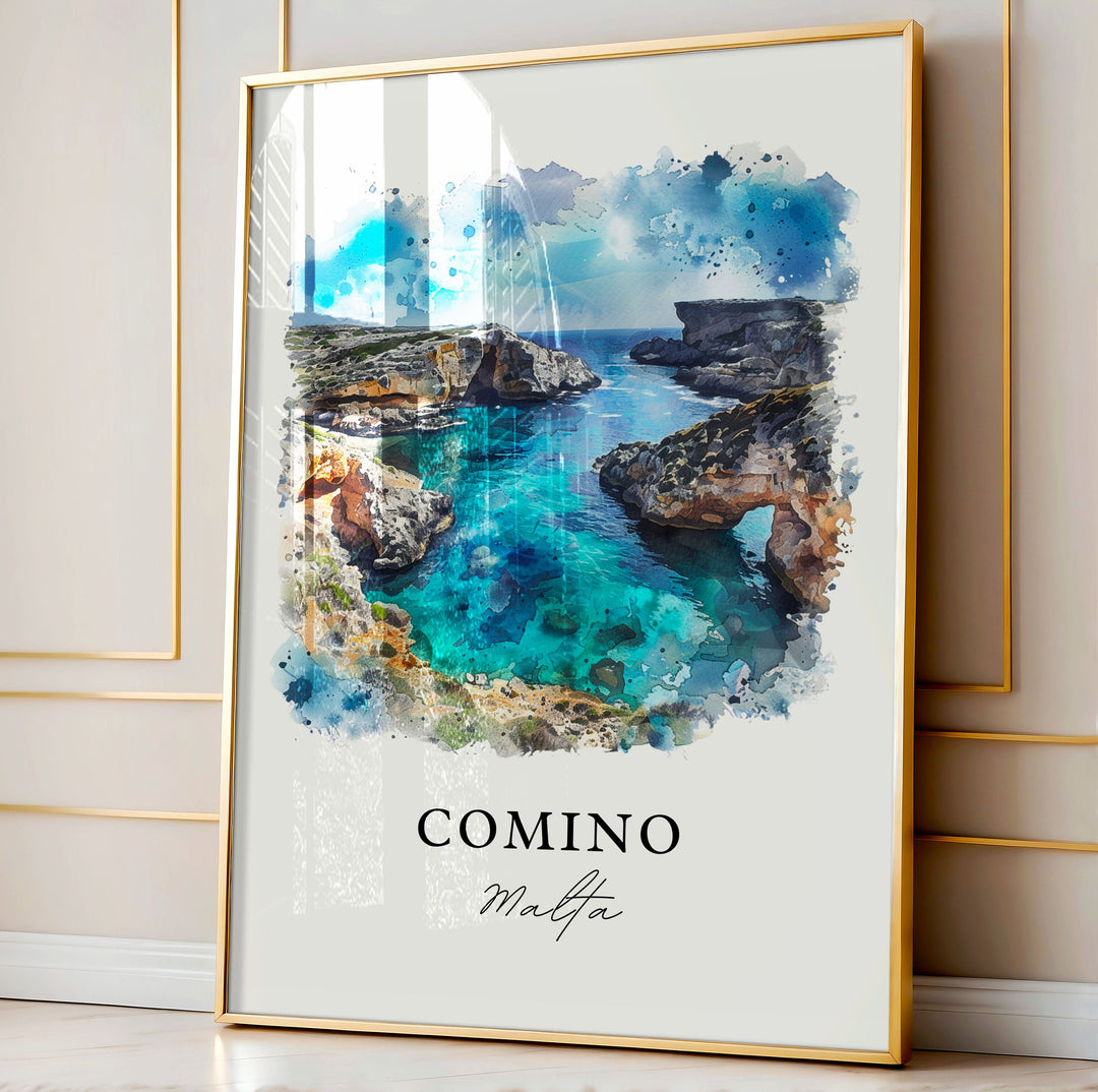Comino Malta Wall Art, Comino Print, Comino Watercolor, Comino Malta Gift, Travel Poster, Housewarming Gift