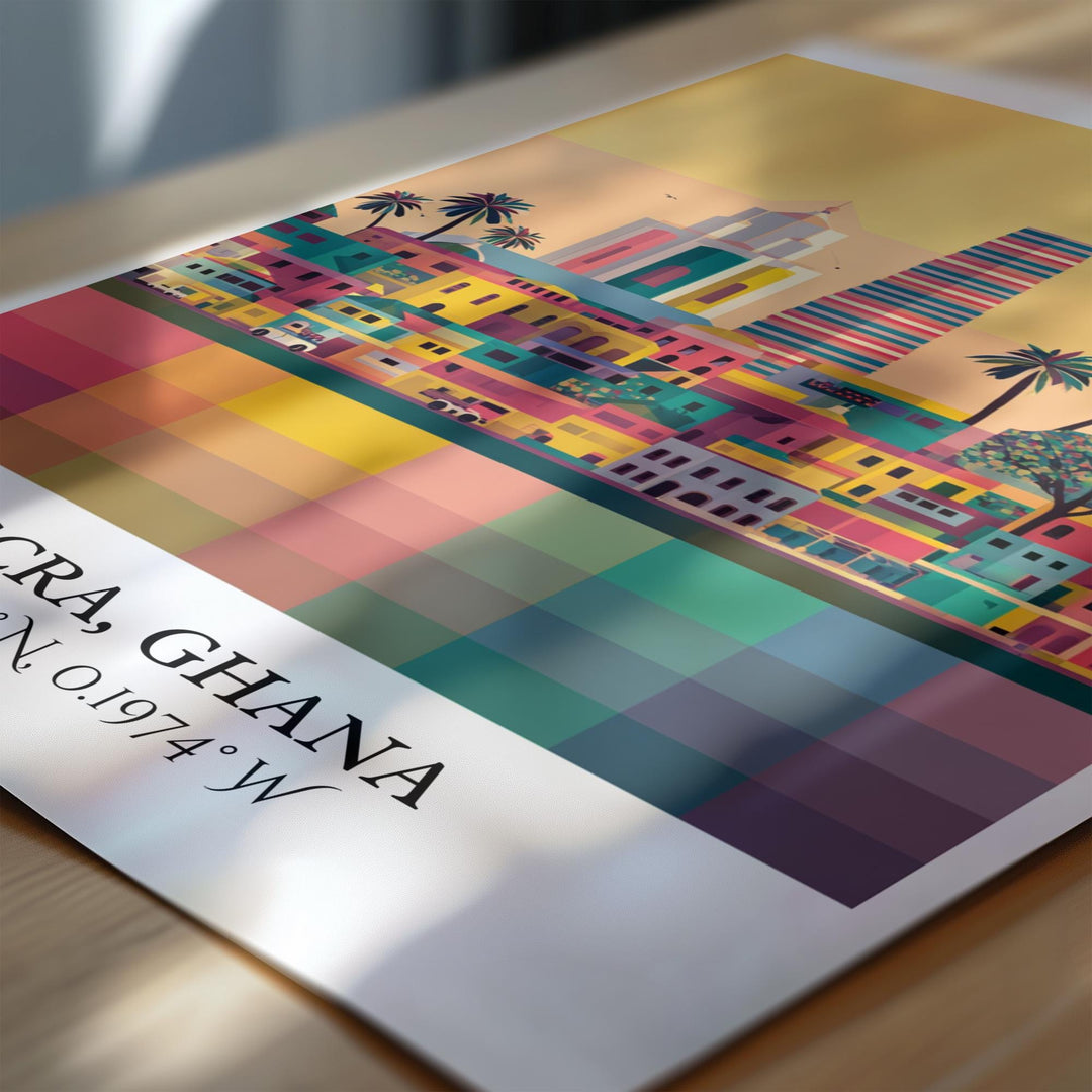 Accra Ghana Art, Accra Retro Travel Art, Accra Ghana Home Decor, Ghana Gift, Ghana Travel Art, Travel Prints, Housewarming Gift