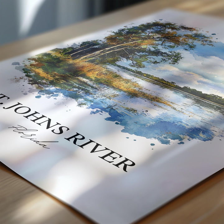 St Johns River Wall Art, Palatka FL Print, Florida Watercolor Art, St Johns River FL Gift, Travel Print, Travel Poster, Housewarming Gift