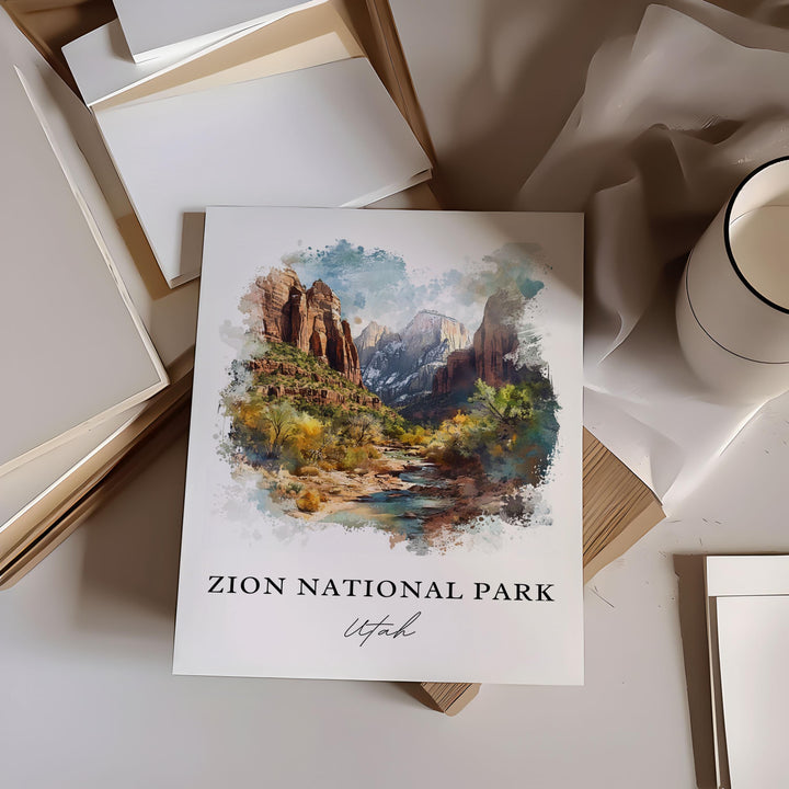 Zion National Park Wall Art, Zion Utah Print, Zion Watercolor Art, Zion Park Utah Gift,