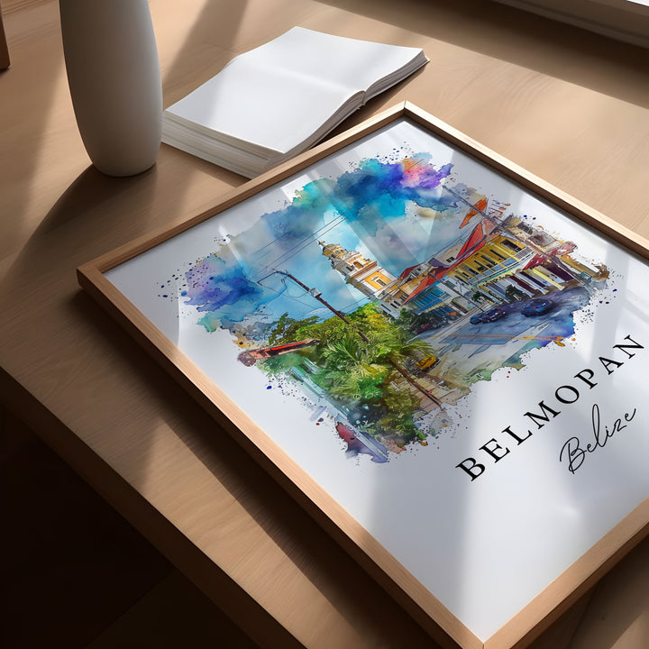 Belmopan watercolor travel art - Belize, Belmopan print, Wedding gift, Birthday present, Custom Text, Perfect Gift
