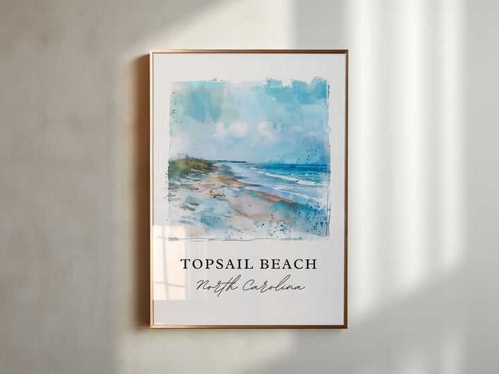 Topsail Beach NC Art, Topsail Beach Print, Pender County Watercolor Art, Wilmington NC Gift,