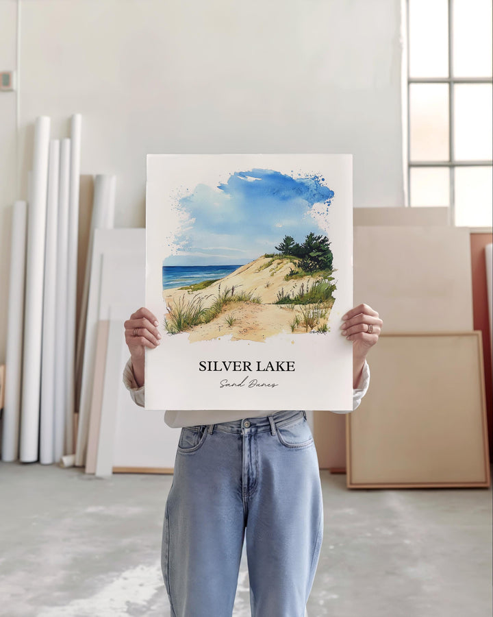 Silver Lake Sand Dunes Wall Art, Mears MI Print, Michigan Watercolor Art, Mears MI Gift, Travel Print, Travel Poster, Housewarming Gift