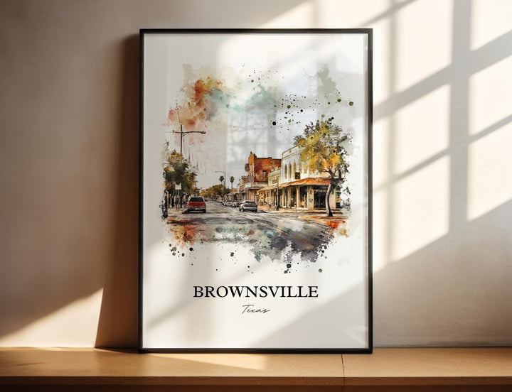 Brownsville TX Wall Art, Cameron County Print, Texas Watercolor Art, Brownsville Texas Gift, Travel Print, Travel Poster, Housewarming Gift