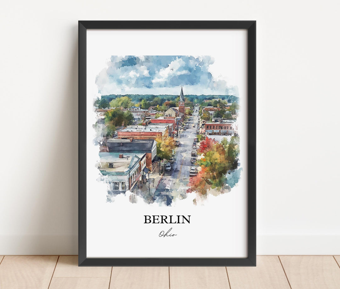 Berlin Ohio Wall Art, Holmes County OH Print, Ohio Watercolor Art, Berlin Ohio Gift, Travel Print, Travel Poster, Housewarming Gift