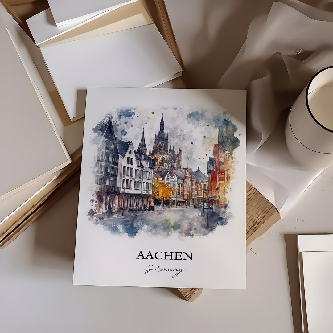 Aachen Germany Wall Art, Cologne Print, Germany Watercolor Art, Aachen Gift, Travel Print, Travel Poster, Housewarming Gift