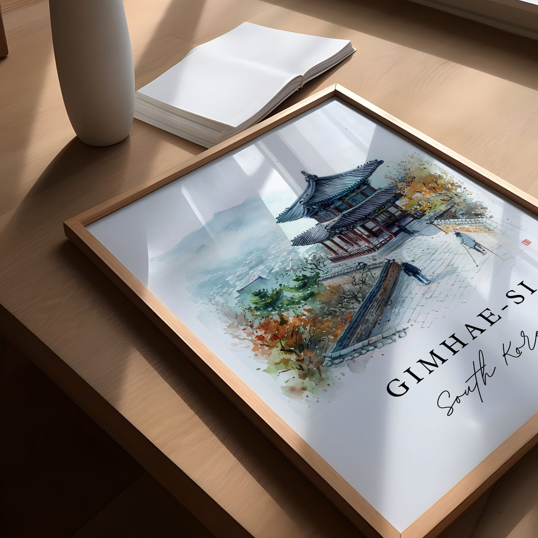 Gimhae-Si traditional travel art - South Korea, Gimhae-Si print, Wedding gift, Birthday present, Custom Text, Perfect Gift