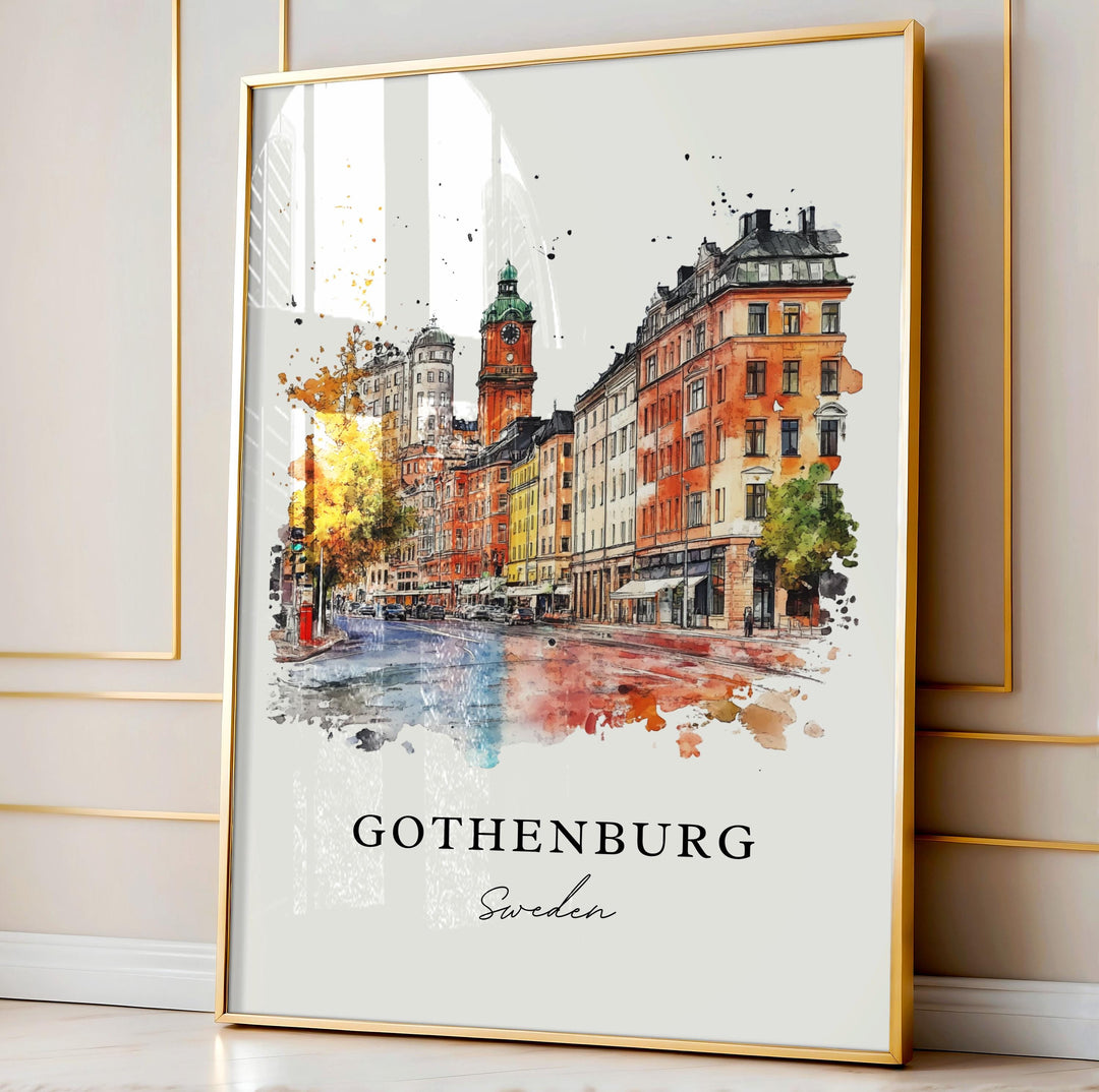 Gothenburg Wall Art, Gothenburg Print, Gothenburg Watercolor Art, Gothenburg Sweden Gift, Travel Poster, Housewarming Gift