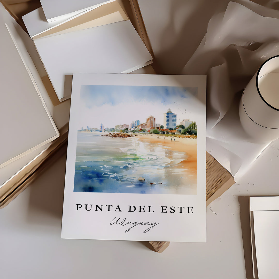 Punta del Este traditional travel art - Uruguay, Punta del Este poster, Wedding gift, Birthday present, Custom Text, Personalised Gift