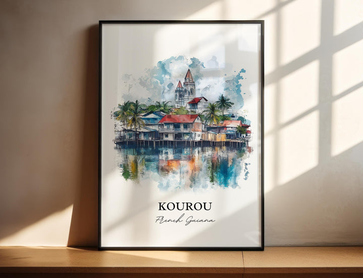 Kourou Wall Art, Kourou French Guina Print, French Guina Watercolor Art, French Guinea Gift, Travel Print, Travel Poster, Housewarming Gift