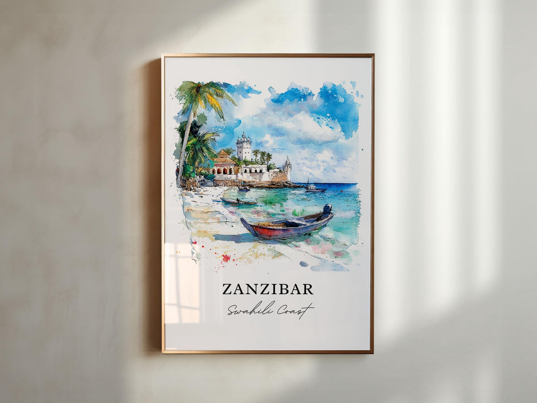Zanzibar Wall Art, Zanzibar Island Print, Unguja Watercolor Art, Tanzania Gift, Travel Print, Travel Poster, Housewarming Gift