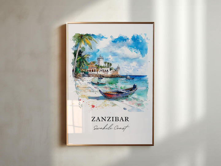 Zanzibar Wall Art, Zanzibar Island Print, Unguja Watercolor Art, Tanzania Gift, Travel Print, Travel Poster, Housewarming Gift