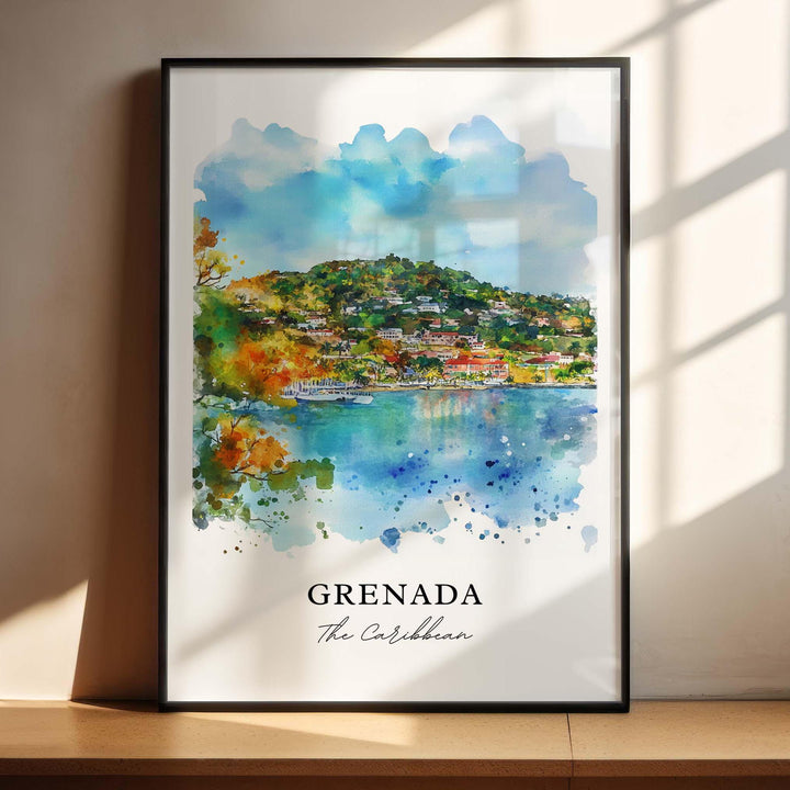 Grenada Wall Art, Grenada Caribbean Print, Grenada Watercolor Art, Grenada Island Gift,