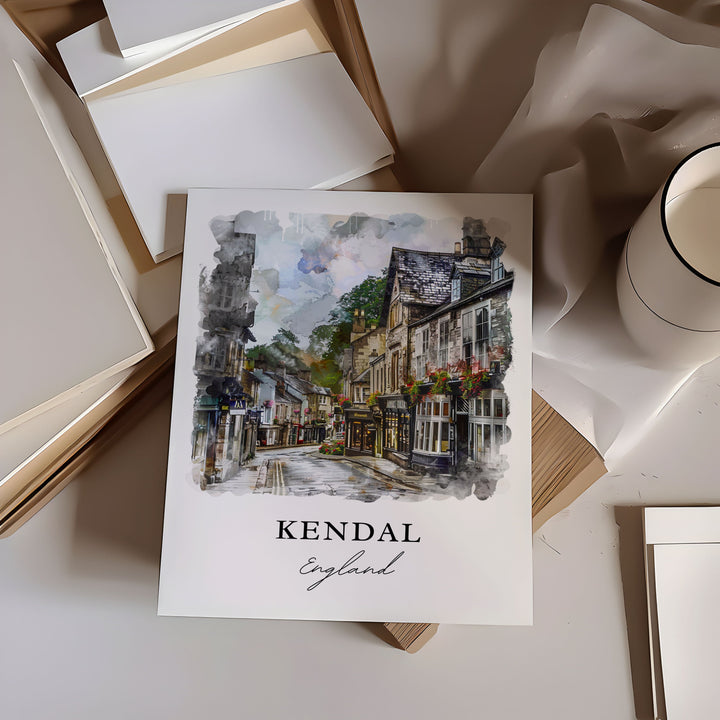 Kendal England Wall Art, Kendal Print, Kendal UK Watercolor Art, Kendal England Gift,