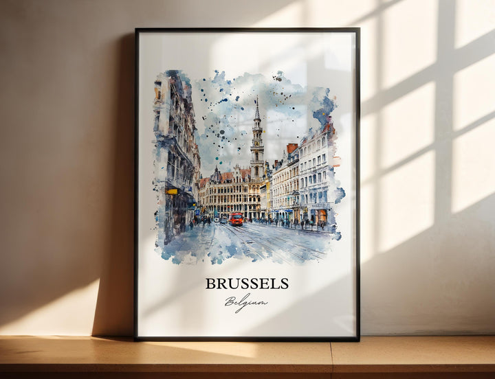 Brussels Wall Art, Brussels Print, Belgium Watercolor Art, Brussels Belgium Gift, Travel Print, Travel Poster, Housewarming Gift