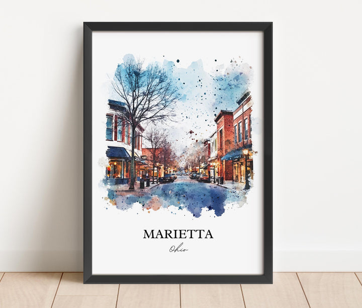 Marietta OH Wall Art, Washington County Print, Ohio Watercolor Art, Marietta Ohio Gift, Travel Print, Travel Poster, Housewarming Gift