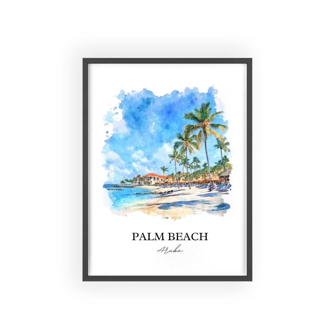 Palm Beach Aruba Art, Oranjestad Print, Aruba Watercolor Art, Palm Beach Aruba Gift, Travel Print, Travel Poster, Housewarming Gift