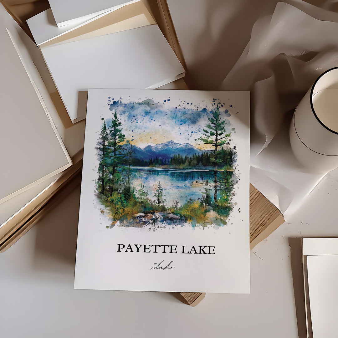 Payette Lake Wall Art, McCall Print, McCall Idaho Watercolor Art, Payette Lake ID Gift, Travel Print, Travel Poster, Housewarming Gift
