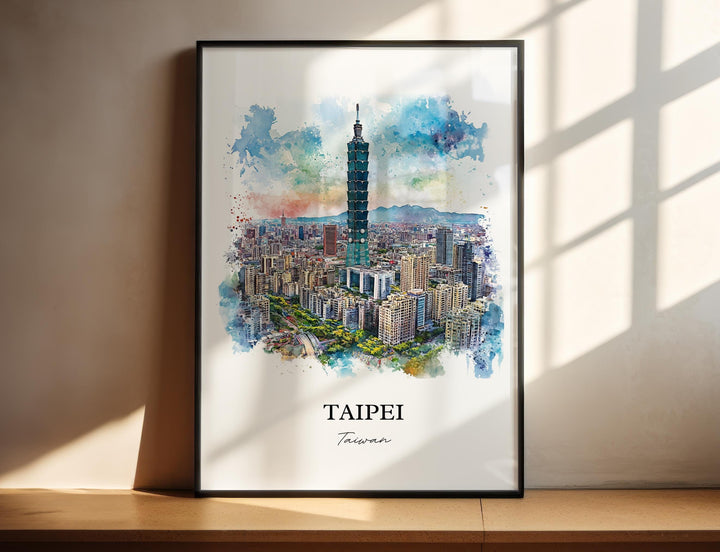 Taipei Wall Art, Taipei Skyline Print, Taiwan Watercolor Art, Taipei Taiwan Gift, Travel Print, Travel Poster, Housewarming Gift