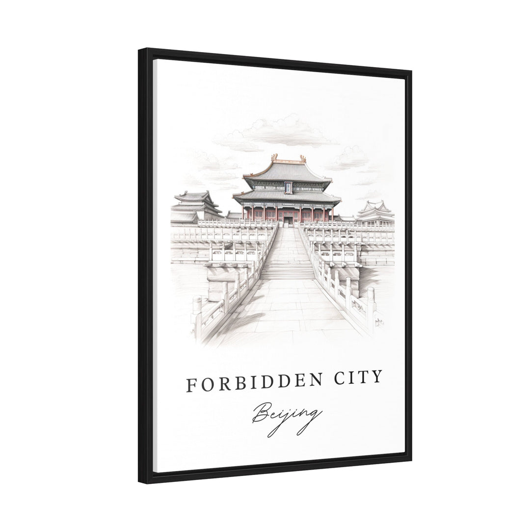 The Forbidden City China art - Beijing, Forbidden City sketch art, Beijing Wedding gift, Birthday present, Custom Text, Perfect Gift