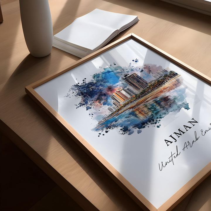 Ajman UAE Wall Art, Ajman Print, Ajman Watercolor Art, Ajman United Arab Emirates Art Gift, Travel Poster, Housewarming Gift