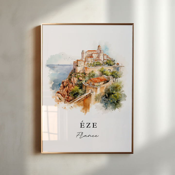 Eze traditional travel art - France, Eze poster print, Wedding gift, Birthday present, Custom Text, Perfect Gift