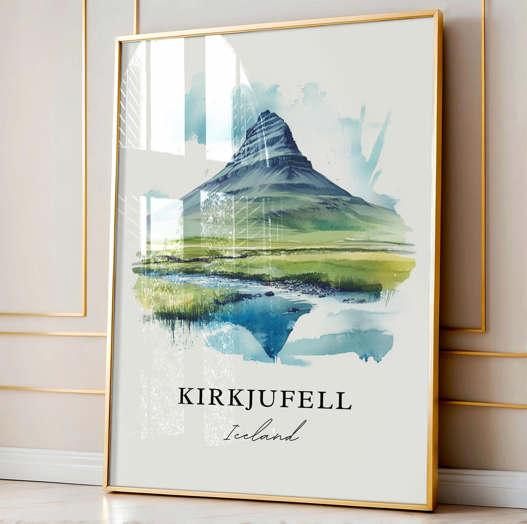 Kirkjufell Wall Art, Kirkjufell Print, Grundarfjörður Watercolor, Iceland Gift, Kirkjufell