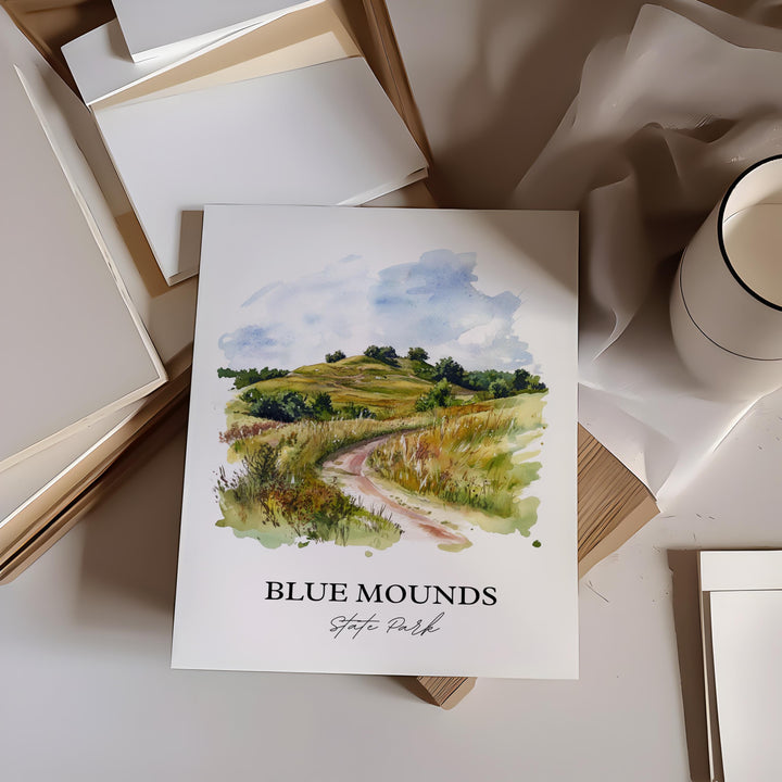 Blue Mounds State Park Wall Art, Luverne MN Print, Minnesota Watercolor Art, Luverne MN Gift, Travel Print, Travel Poster, Housewarming Gift