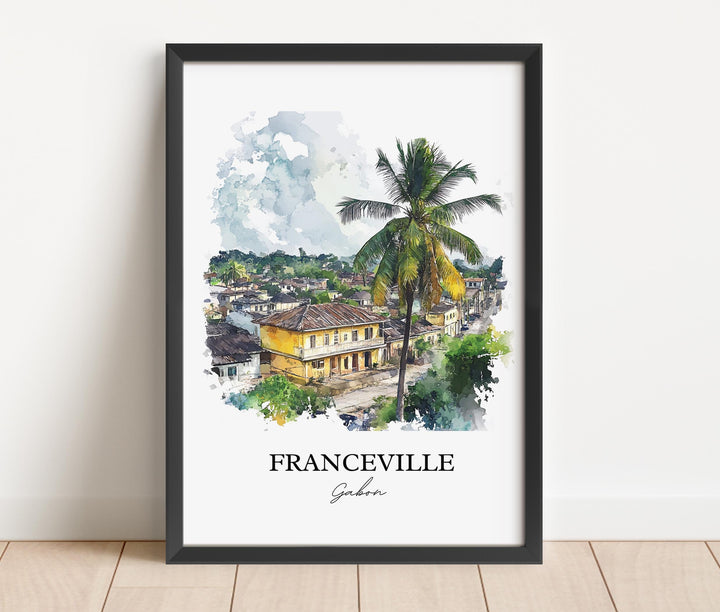 Franceville Wall Art, Franceville Gabon Print, Gabon Watercolor Art, Gabon Gift, Travel Print, Travel Poster, Housewarming Gift