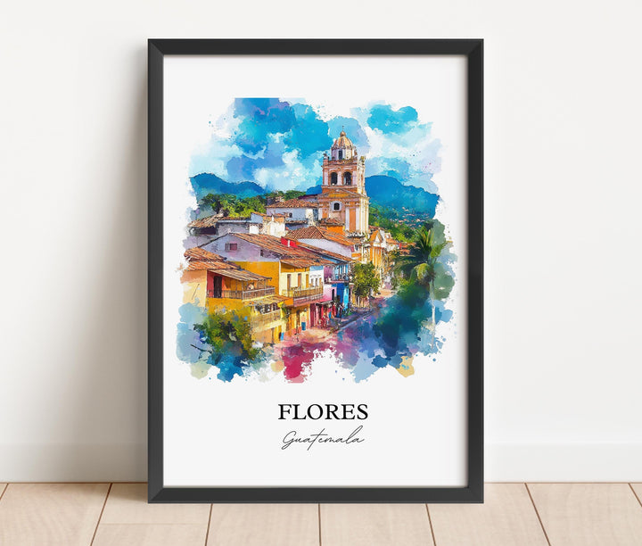 Flores Guatemala Wall Art, Petén Region Print, Guatemala Watercolor, Flores Guatemala Gift, Travel Print, Travel Poster, Housewarming Gift