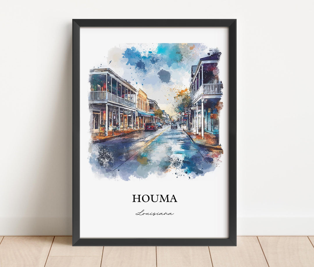 Houma Louisiana Wall Art, Terrebonne Parish Print, Louisiana Watercolor, Houma LA Gift, Travel Print, Travel Poster, Housewarming Gift