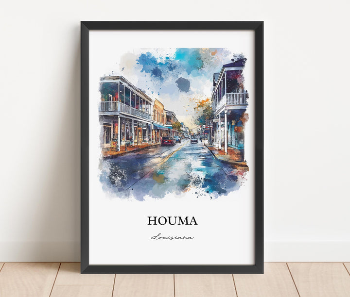 Houma Louisiana Wall Art, Terrebonne Parish Print, Louisiana Watercolor, Houma LA Gift, Travel Print, Travel Poster, Housewarming Gift