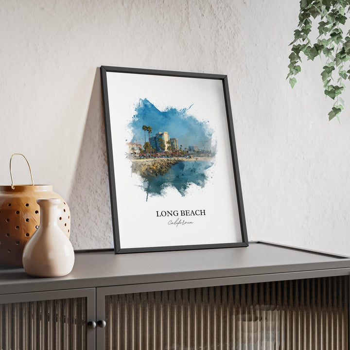 Long Beach CA Wall Art, Long Beach Print, California Watercolor Art, Queensway Bay Gift, Travel Print, Travel Poster, Housewarming Gift
