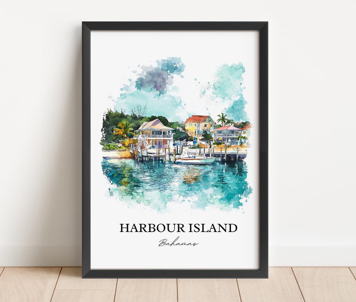 Harbour Island Wall Art, Harbour Island Print, Bahamas Watercolor Art, Harbour Island Gift, Travel Print, Travel Poster, Housewarming Gift
