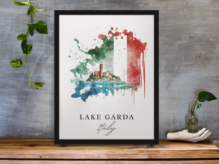 Lake Garda traditional travel art - Italy, Lake Garda poster, Wedding gift, Birthday present, Custom Text, Personalised Gift