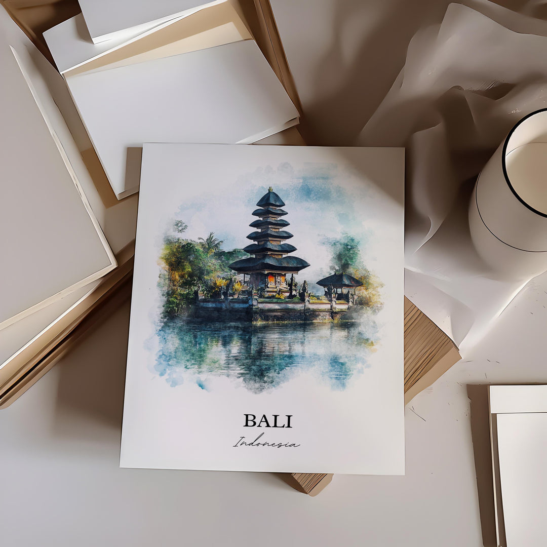 Bali Indonesia Wall Art, Bali Print, Indonesia Watercolor Art, Bali Indonesia Gift, Travel Print, Travel Poster, Housewarming Gift