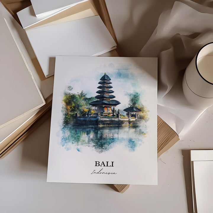 Bali Indonesia Wall Art, Bali Print, Indonesia Watercolor Art, Bali Indonesia Gift, Travel Print, Travel Poster, Housewarming Gift